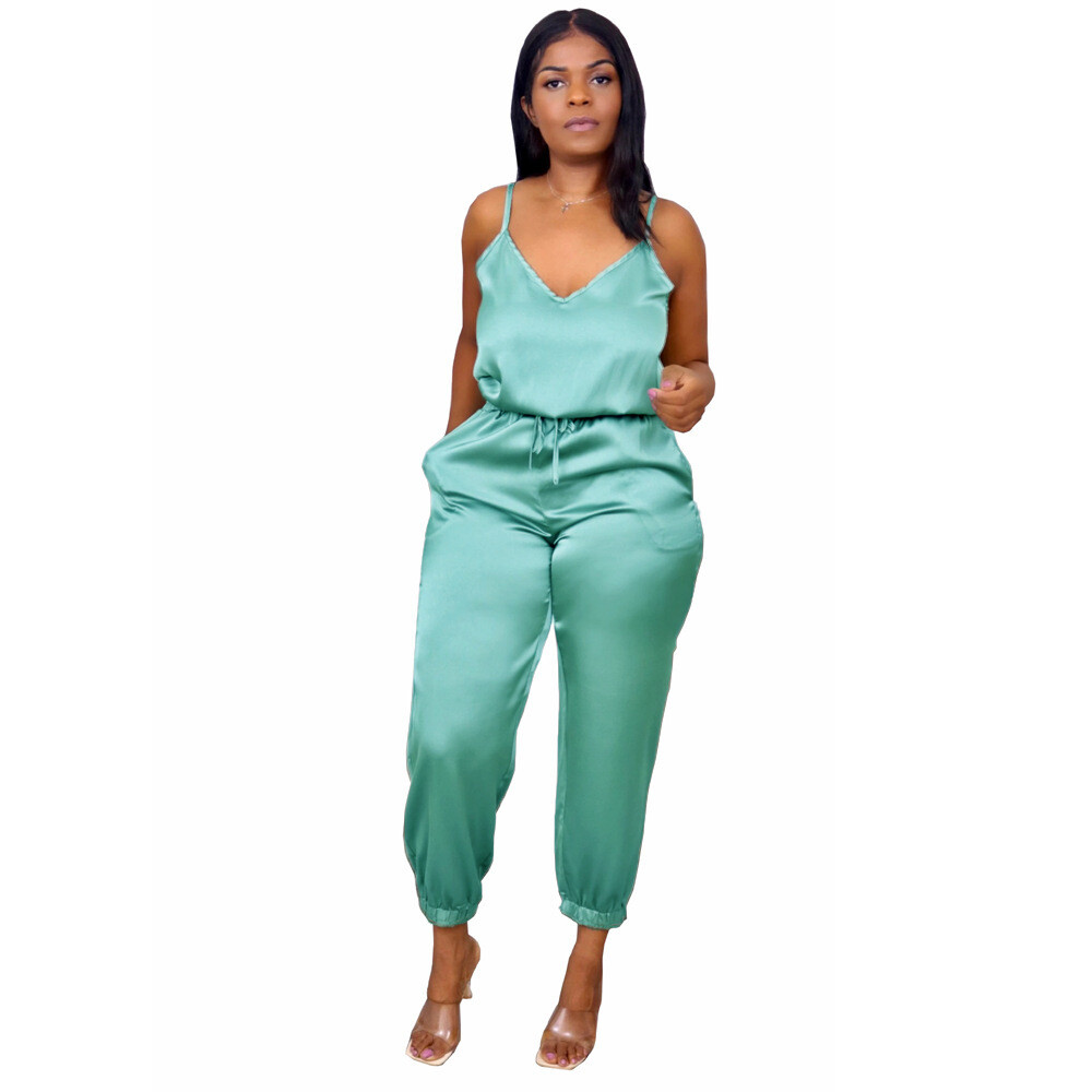 Women's V-neck Small Sling Drawstring Trousers Sexy Jumpsuit