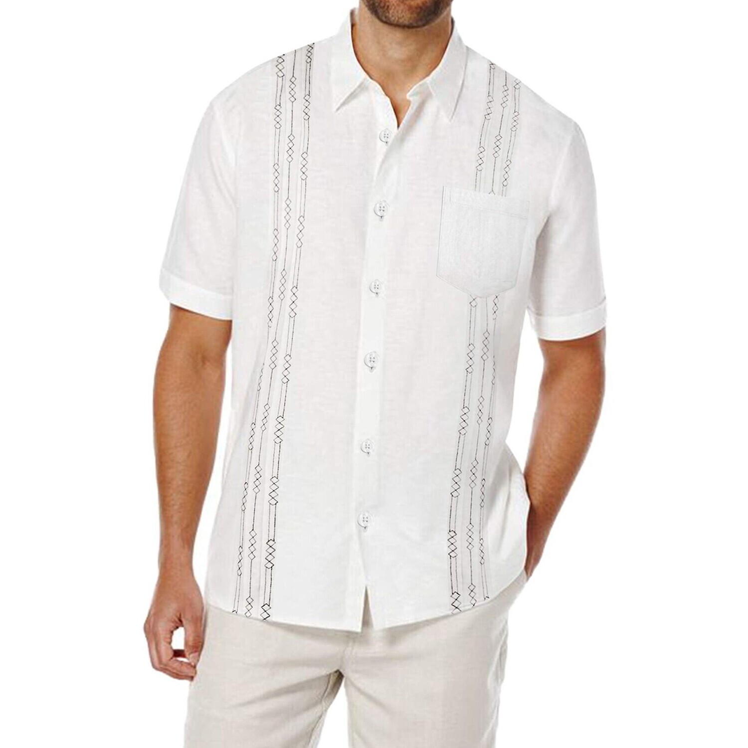 Men's Short Sleeved Linen Shirt Cuban Guayabera Shirt