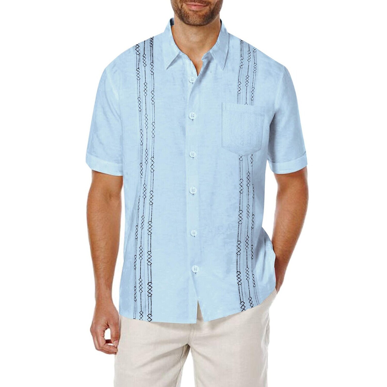 Men's Short Sleeved Linen Shirt Cuban Guayabera Shirt