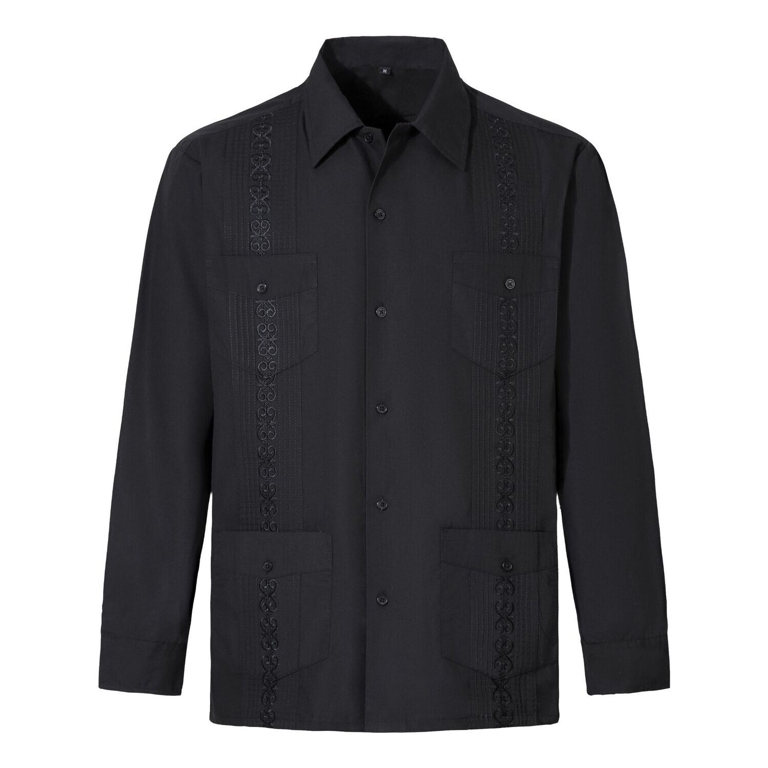 Men's Striped Cotton Guayabera Long-sleeved Four-pocket Shirt