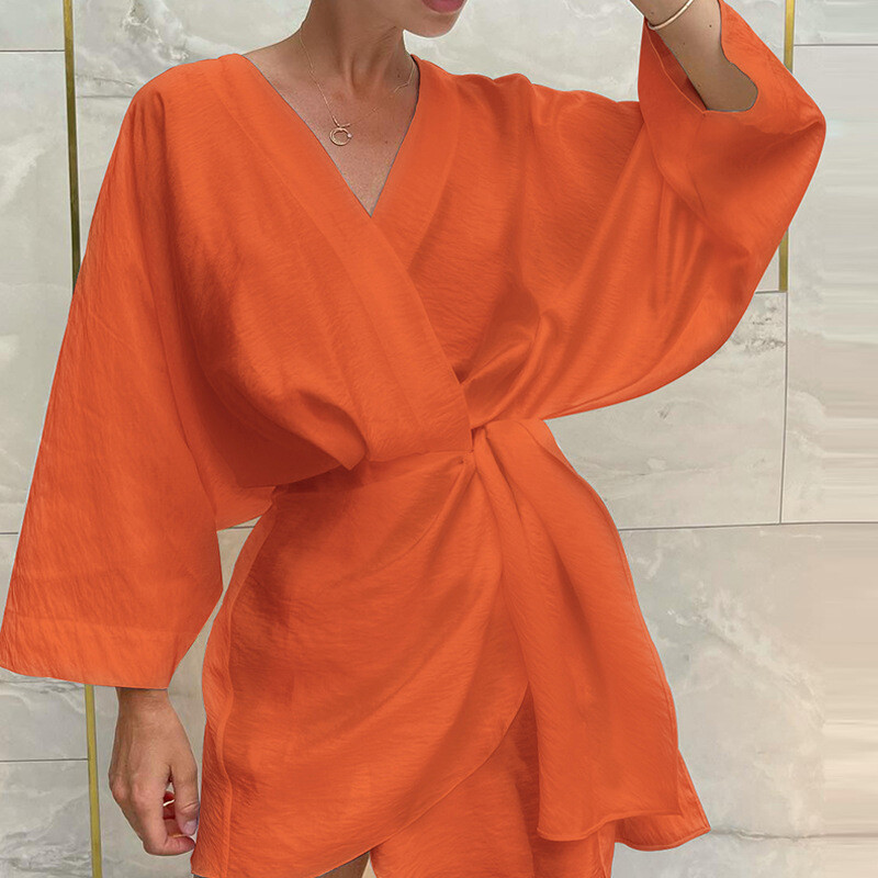 Women's Summer  Lantern Sleeve V-neck Dress