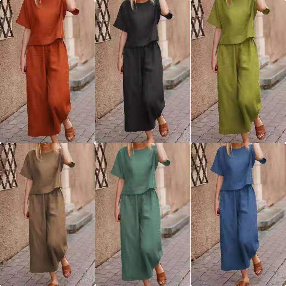 Solid Color Short-sleeved Two-piece Women's