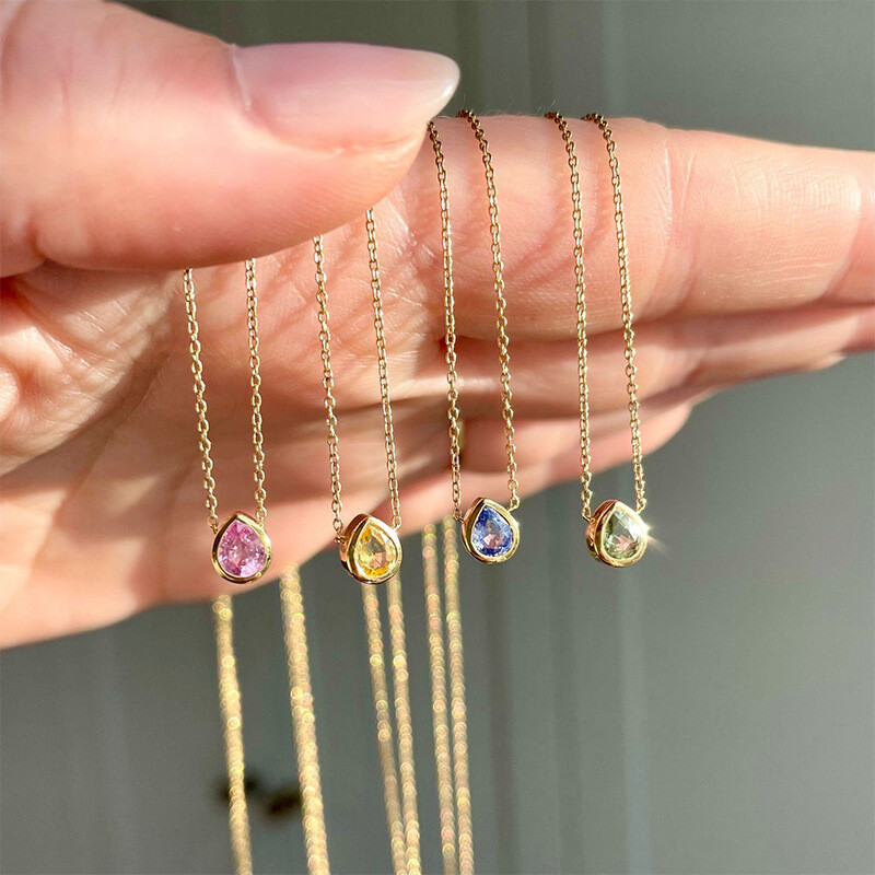 925 Silver Romantic Water Drop Birthstone Pendant Necklace