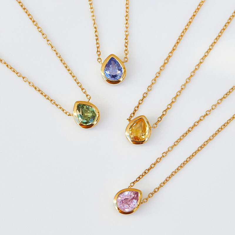 925 Silver Romantic Water Drop Birthstone Pendant Necklace