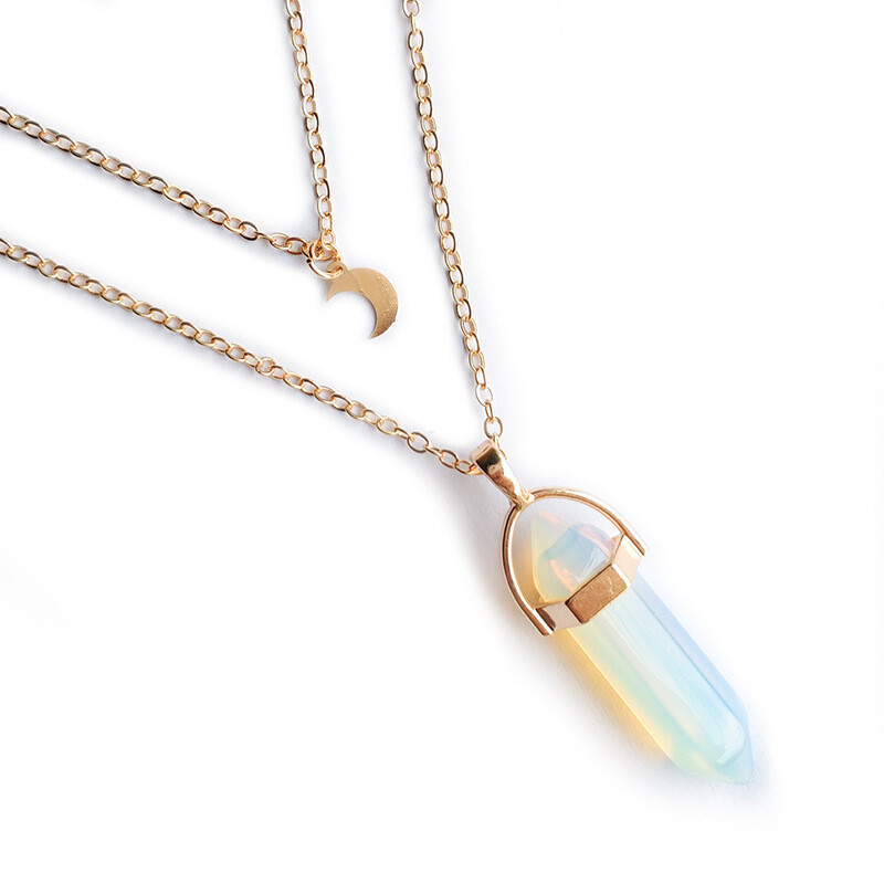 Moon Hexagonal  Pendant Multii-layer Necklace