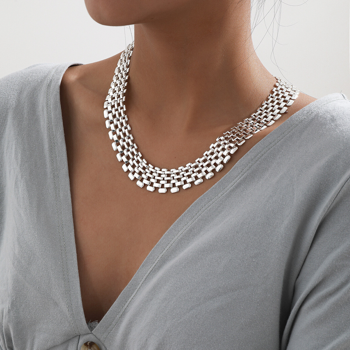 Hip-hop Style Silver Wide Necklace