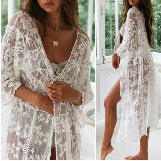 Women's Sexy Lace Floral Embroidery  Dress Solid Color Long Sleeve