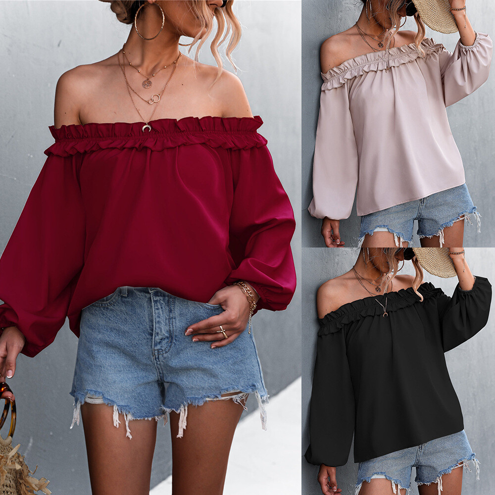 Sexy One-shoulder Lantern Sleeve Top Women