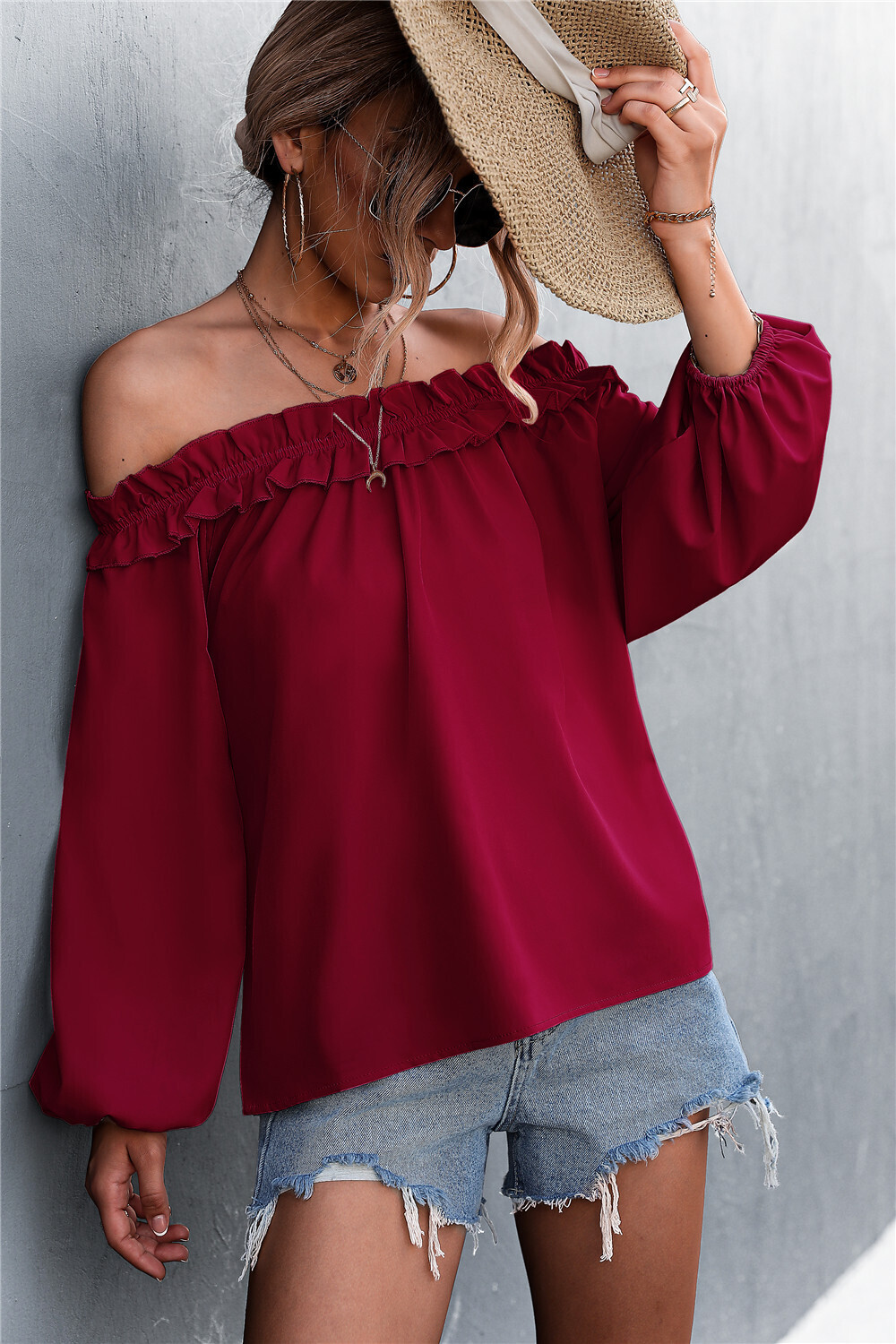 Sexy One-shoulder Lantern Sleeve Top Women