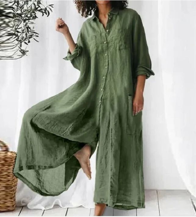 Women's Loose Stand-up Collar Long Nine-quarter-sleeved Jumpsuit
