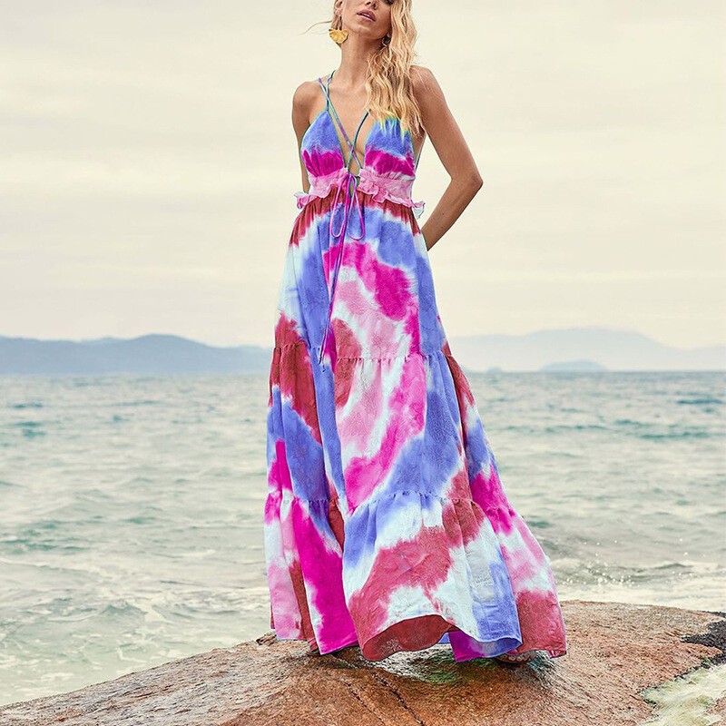 Mid-length Strap Printed Dress