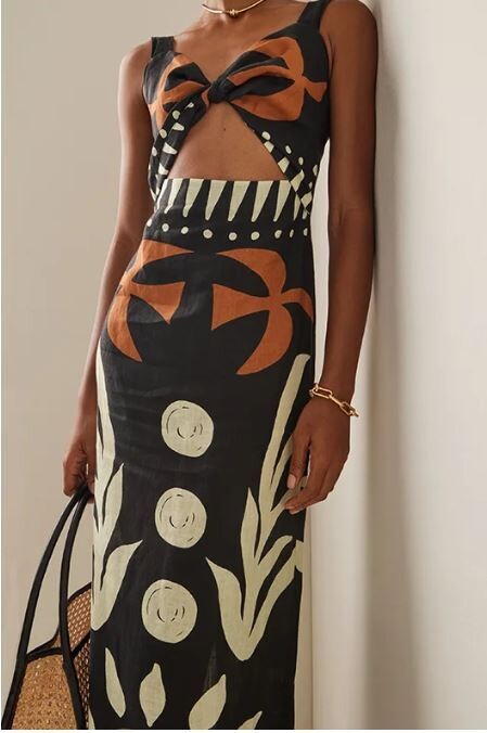 Exotic Floral Linen Dress