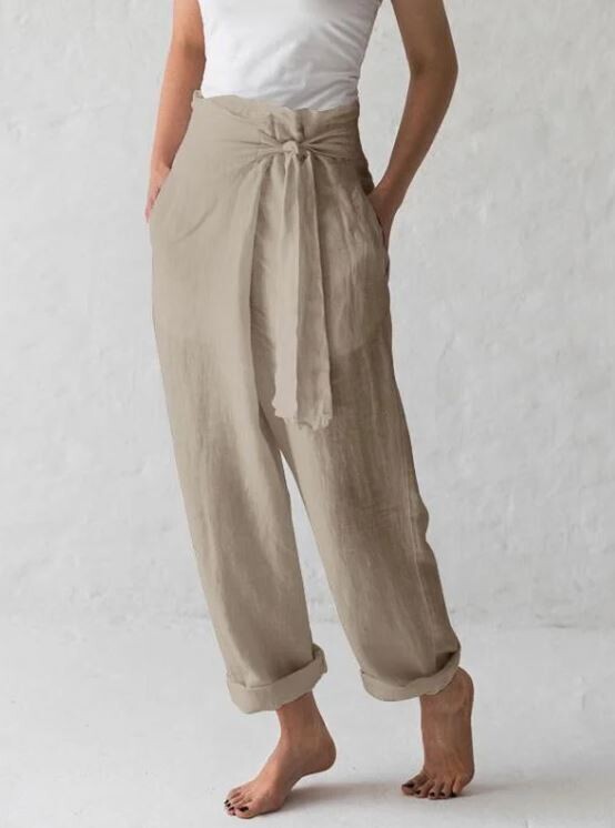Solid Color High Waist Pleated Pants