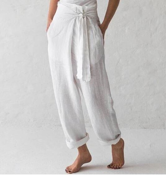 Solid Color High Waist Pleated Pants