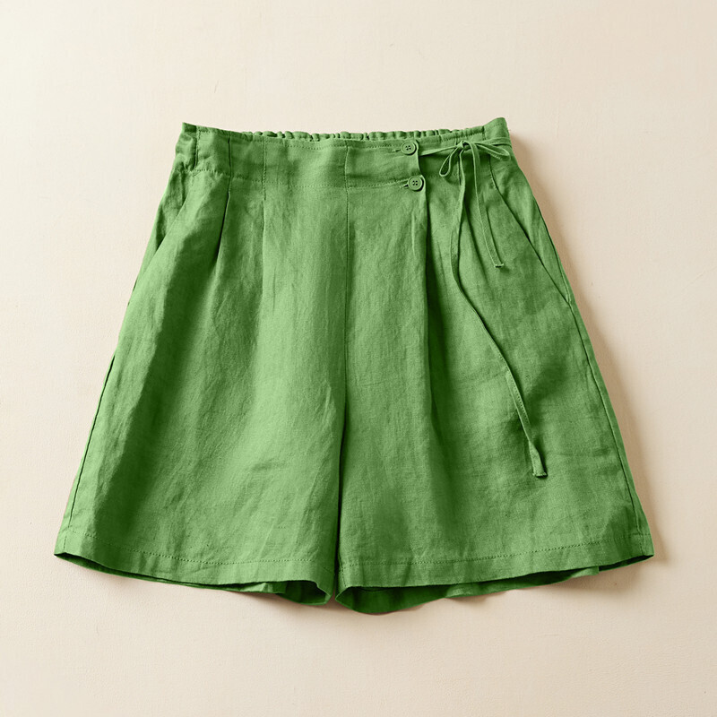 7 Colors Cotton And Linen Elastic Waist Wide-leg  Shorts