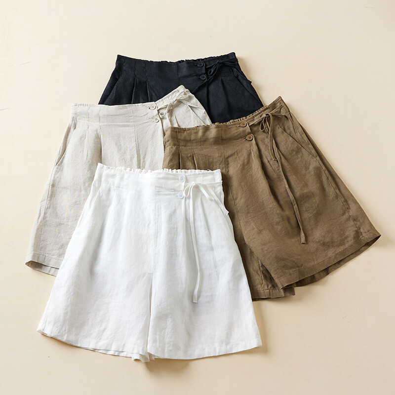 7 Colors Cotton And Linen Elastic Waist Wide-leg  Shorts