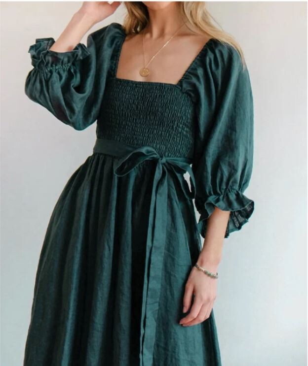 French Ruffled Lantern Sleeves Versatile Dress