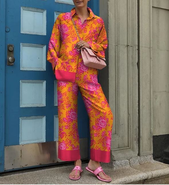 Fashion Floral Print Shirt Two Piece Set