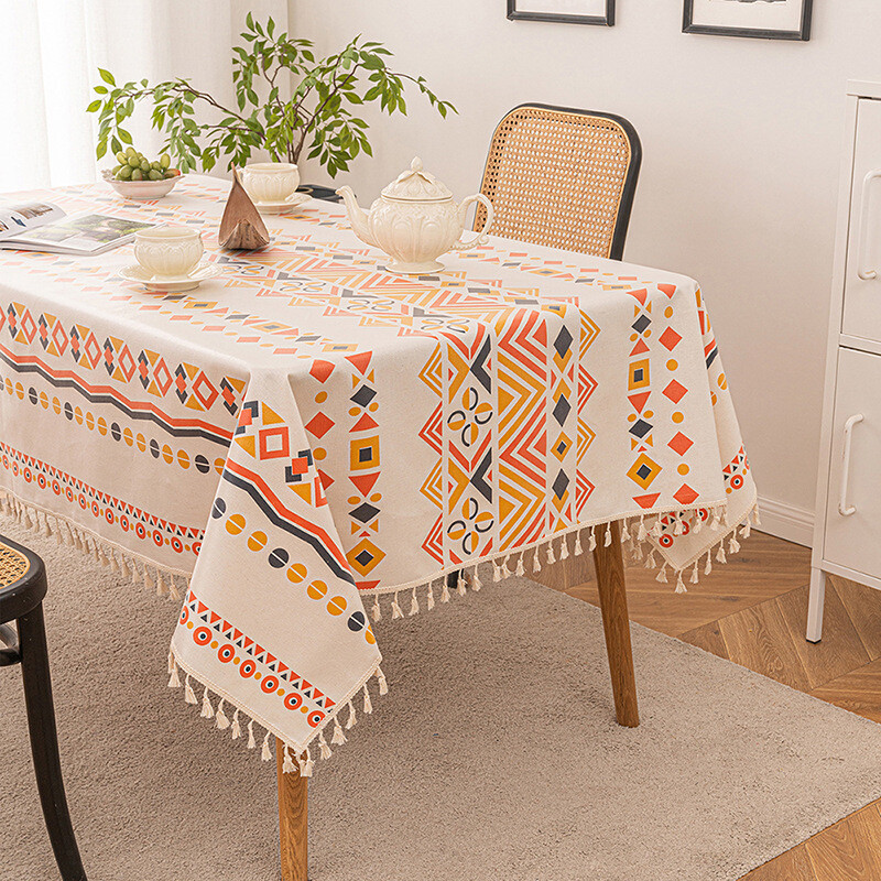 Bohemian Wrinkle Free Cotton And Linen Tablecloth Rectangular Waterproof And Oil-proof  Tablecloth