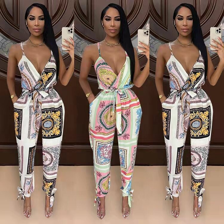 Women's Fashion Street Print Sleeveless Jumpsuit