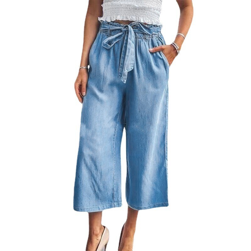 Solid Color Casual Jeans Large Size Loose Wide-leg Pants High-waist Pants