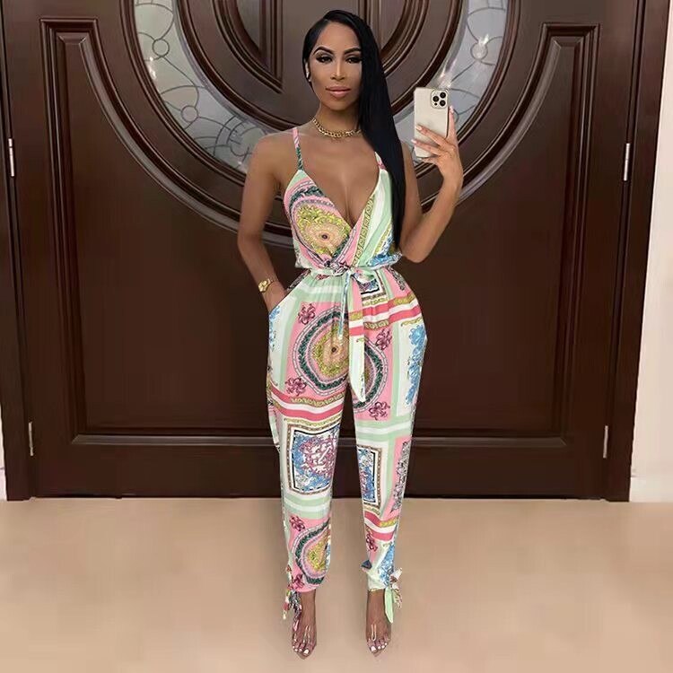 Women's Fashion Street Print Sleeveless Jumpsuit