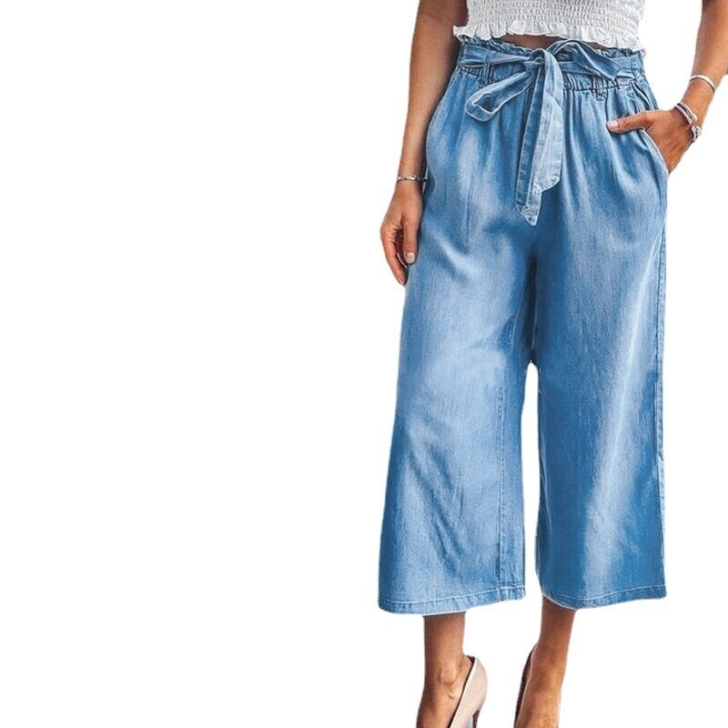 Solid Color Casual Jeans Large Size Loose Wide-leg Pants High-waist Pants