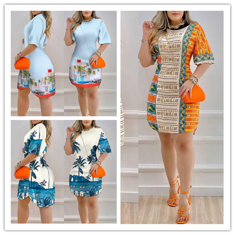 Round Neck Irregular Skirt Dress