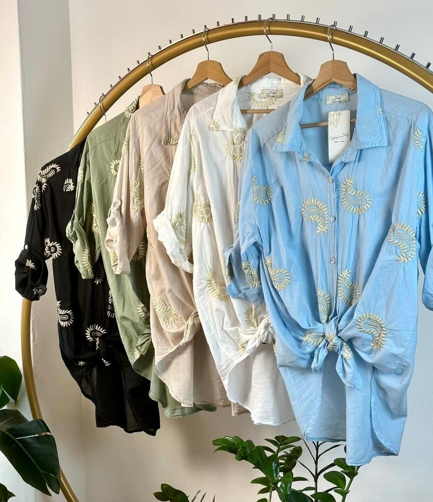 Linen Top with Gold or Silver Leaves