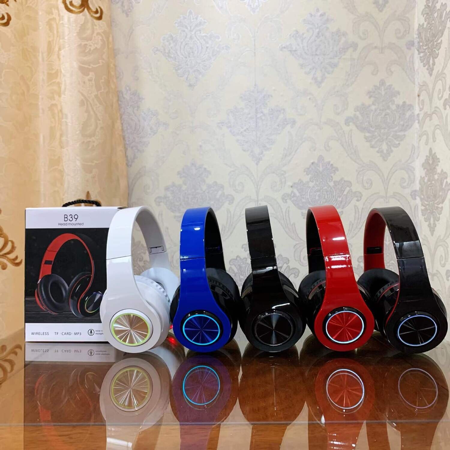 Cross-border B39 Bluetooth Headset UV Foldable Sports Headset Wireless Headset Luminous Stereo Sound
