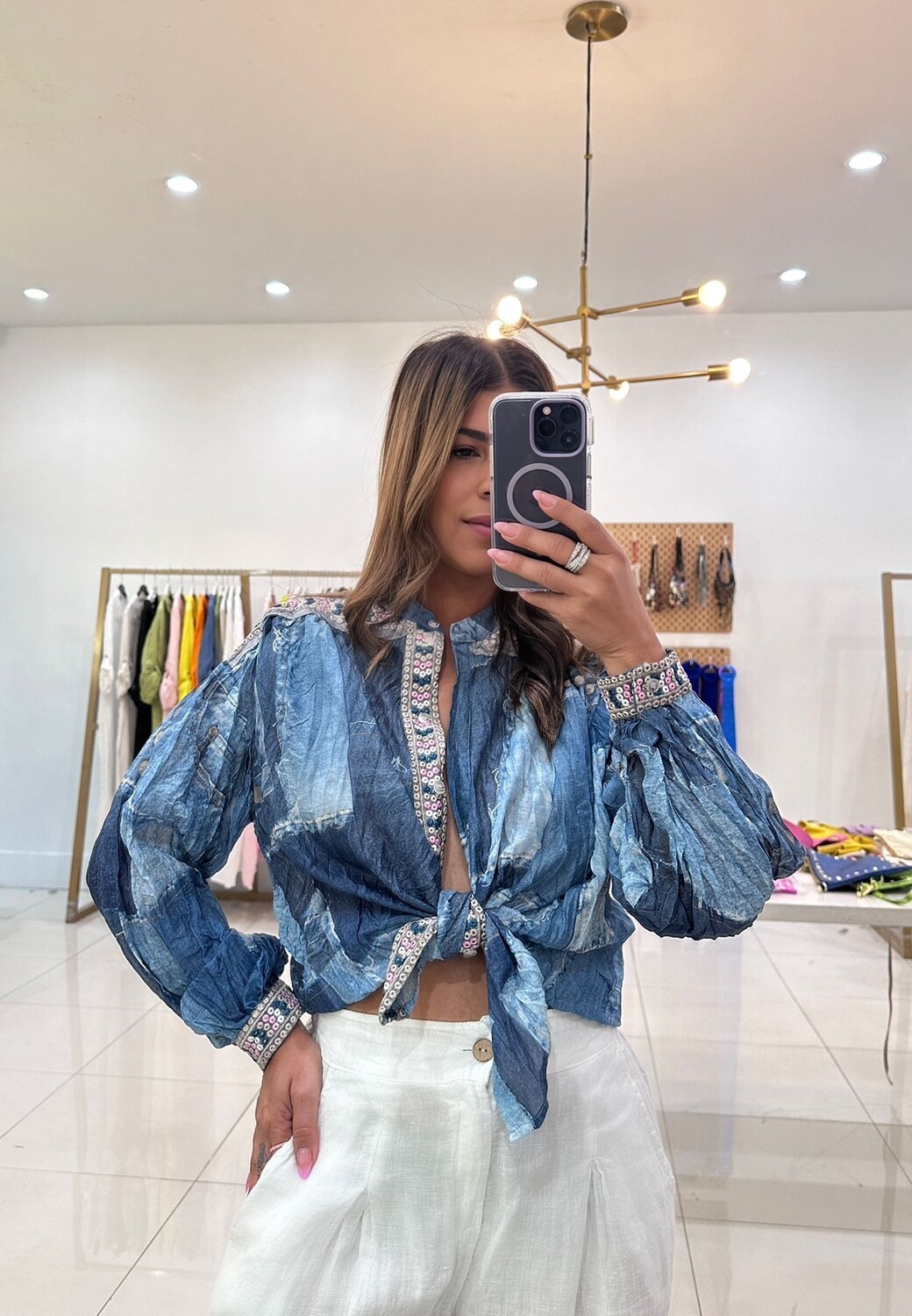 Denim embellished Shirt