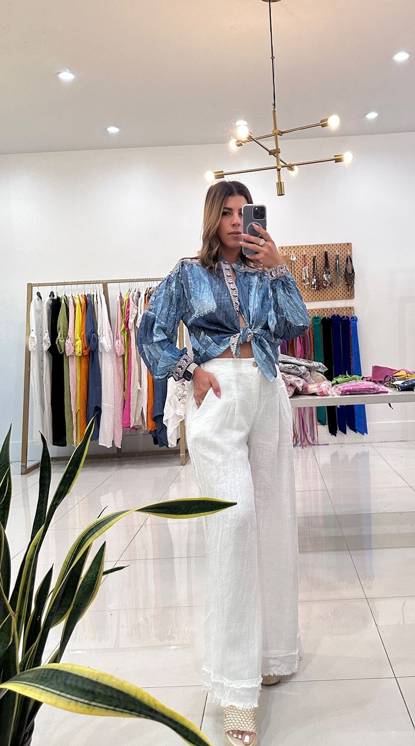 Denim embellished Shirt