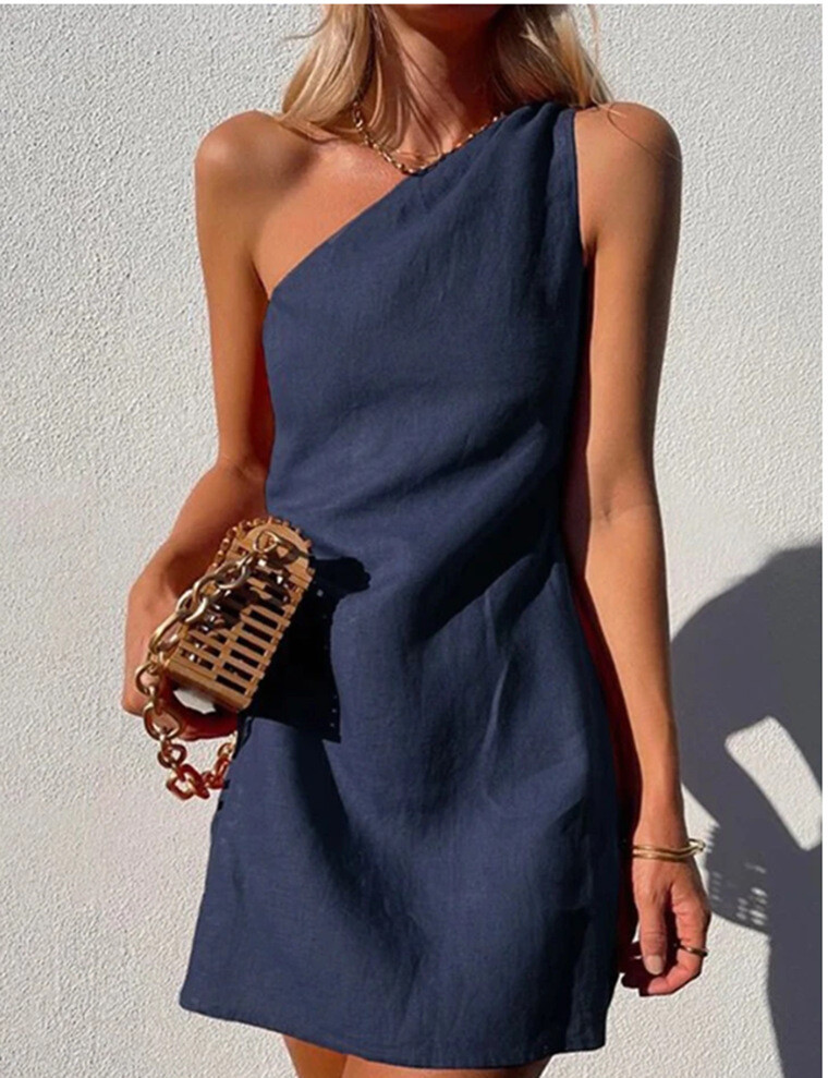 Pure Color Slim One Shoulder Dress