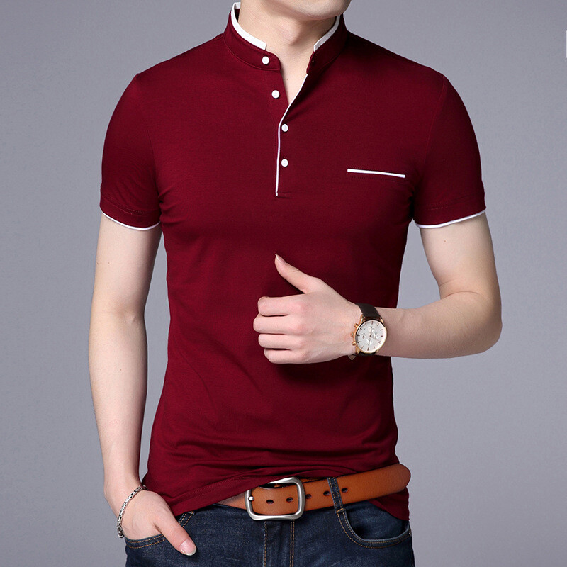 Men Round Collar Cotton Short-sleeved Shirt