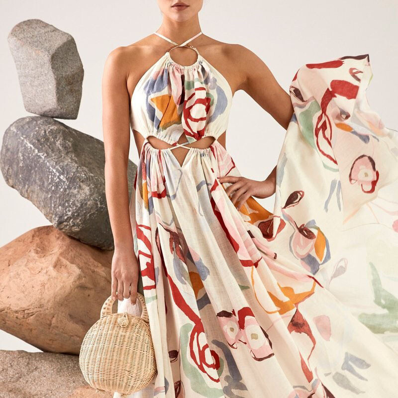 Veronica Cotton Mixed Printed Long Skirt Dress