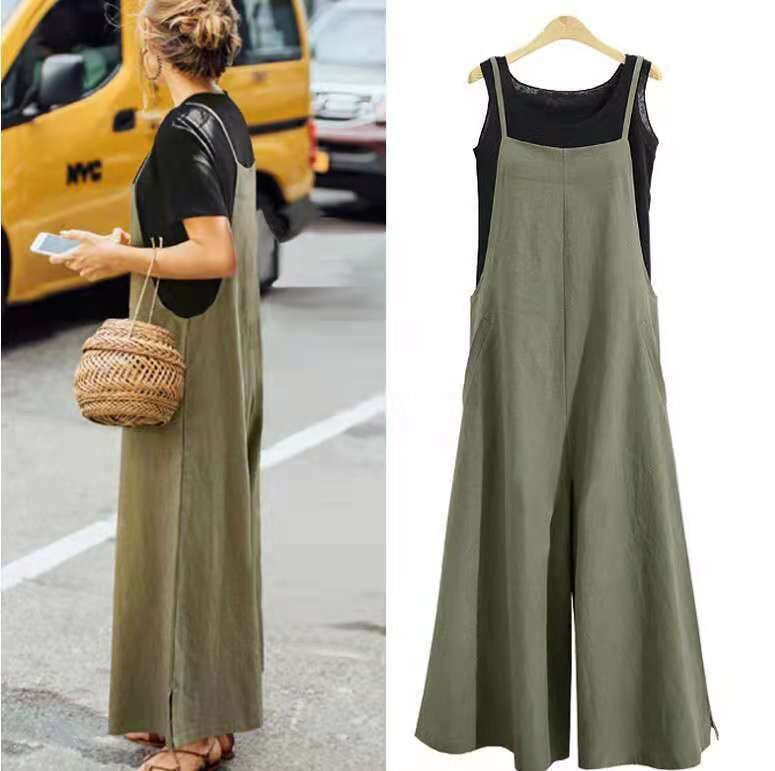 Women's Loose  Wide-leg Jumpsuit Solid Color