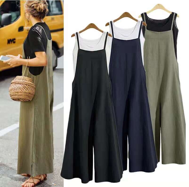 Women's Loose  Wide-leg Jumpsuit Solid Color