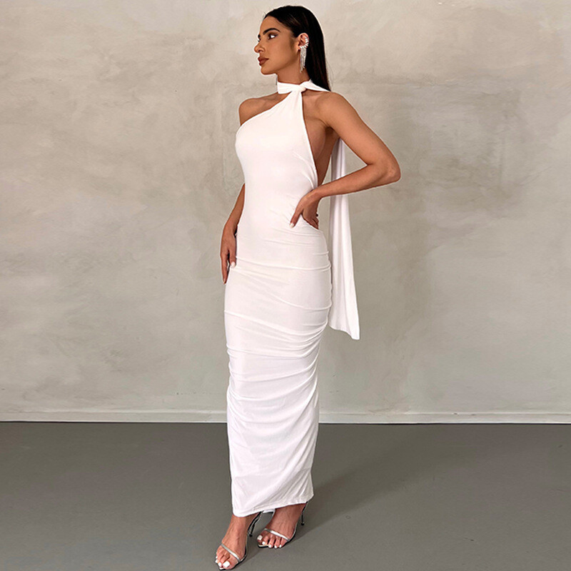 Sleeveless Backless Sexy Tight Pleated Long Dress