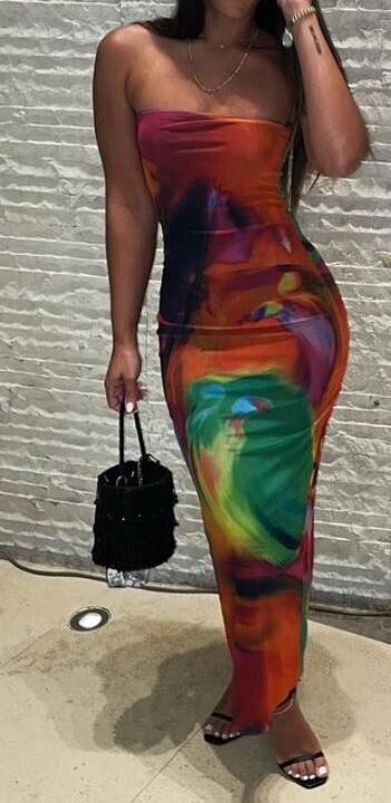 Ipanema Beautiful Print Strapless Mesh Dress