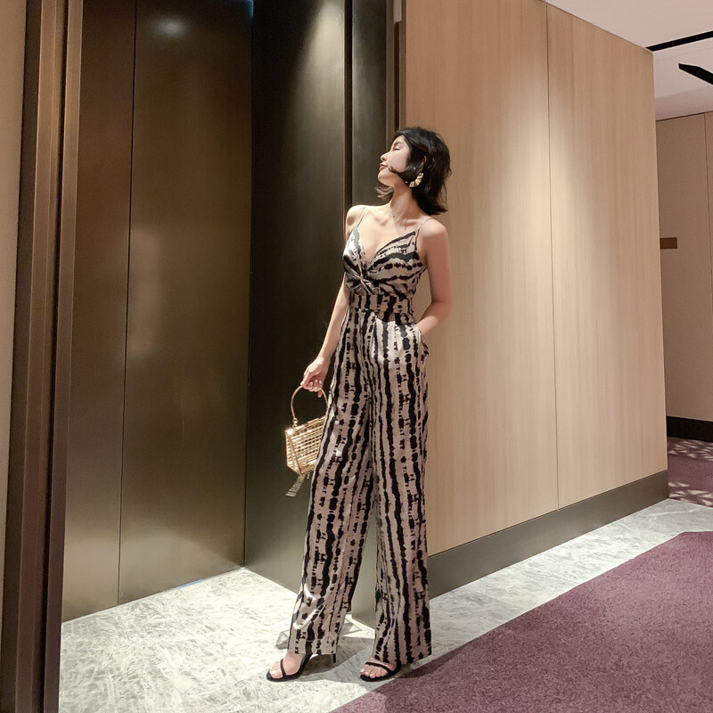 Leopard Print Silky Look Wide-leg Jumpsuit