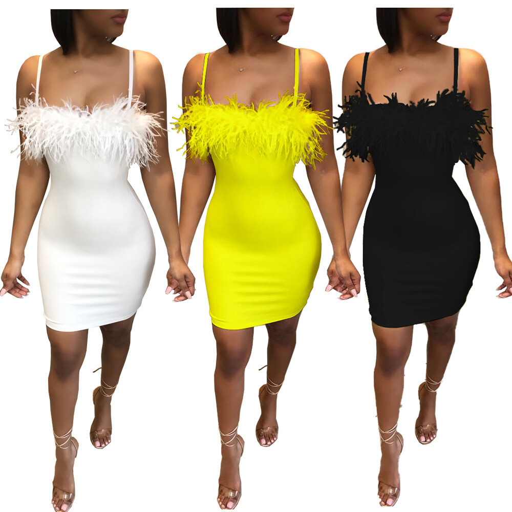  Feather Spaghetti Straps Dress