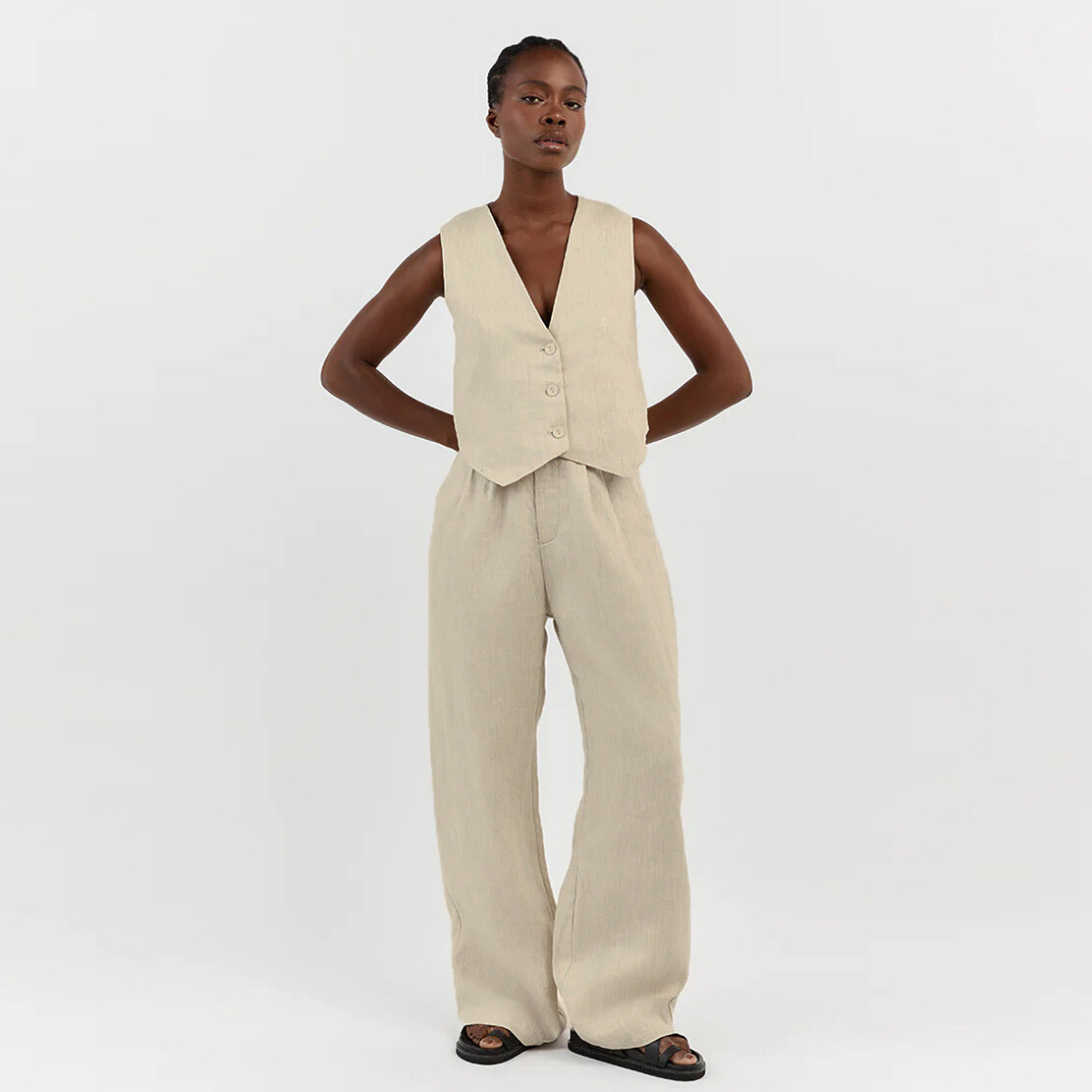 Cotton Linen Sleeveless Vest and Trousers Two-piece  Set
