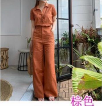 Cotton Linen Short Sleeves Wide-leg Pants Set