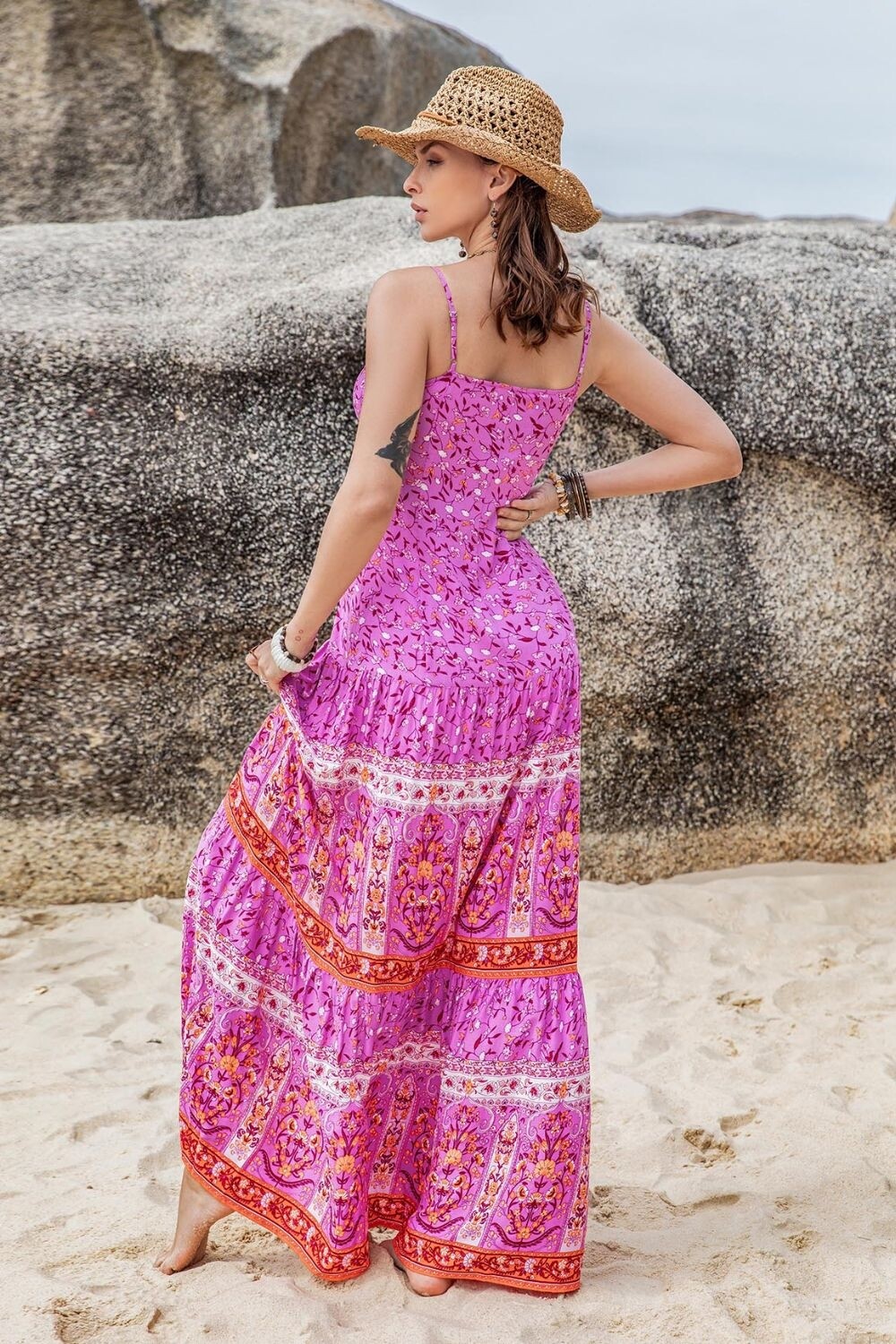 Printed Straight Neck with Straps Maxi Dress