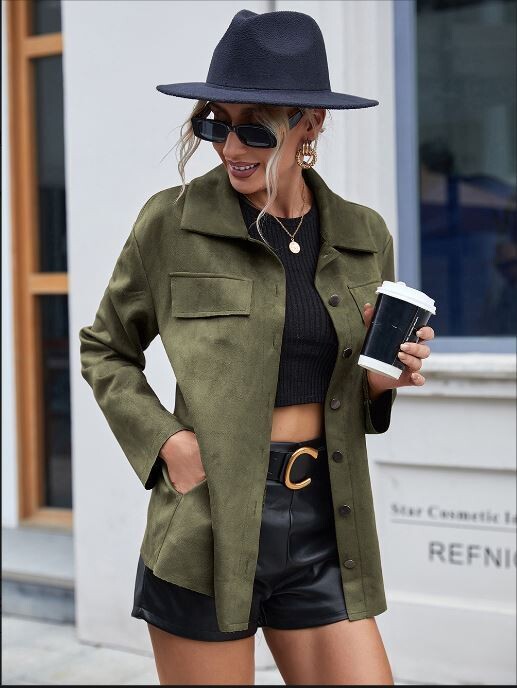 Button Front Collared Drop Shoulder Jacket