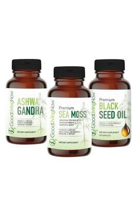 (3 PACK) Ashwagandha, Black Seed Oil & Sea Moss Bundle Deal
