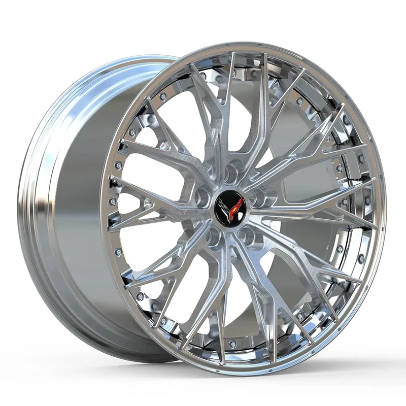 DL10 Forged 2-Piece wheels Brushed Aluminum / Polished Lip for C8 Corvette Z06 / E-Ray