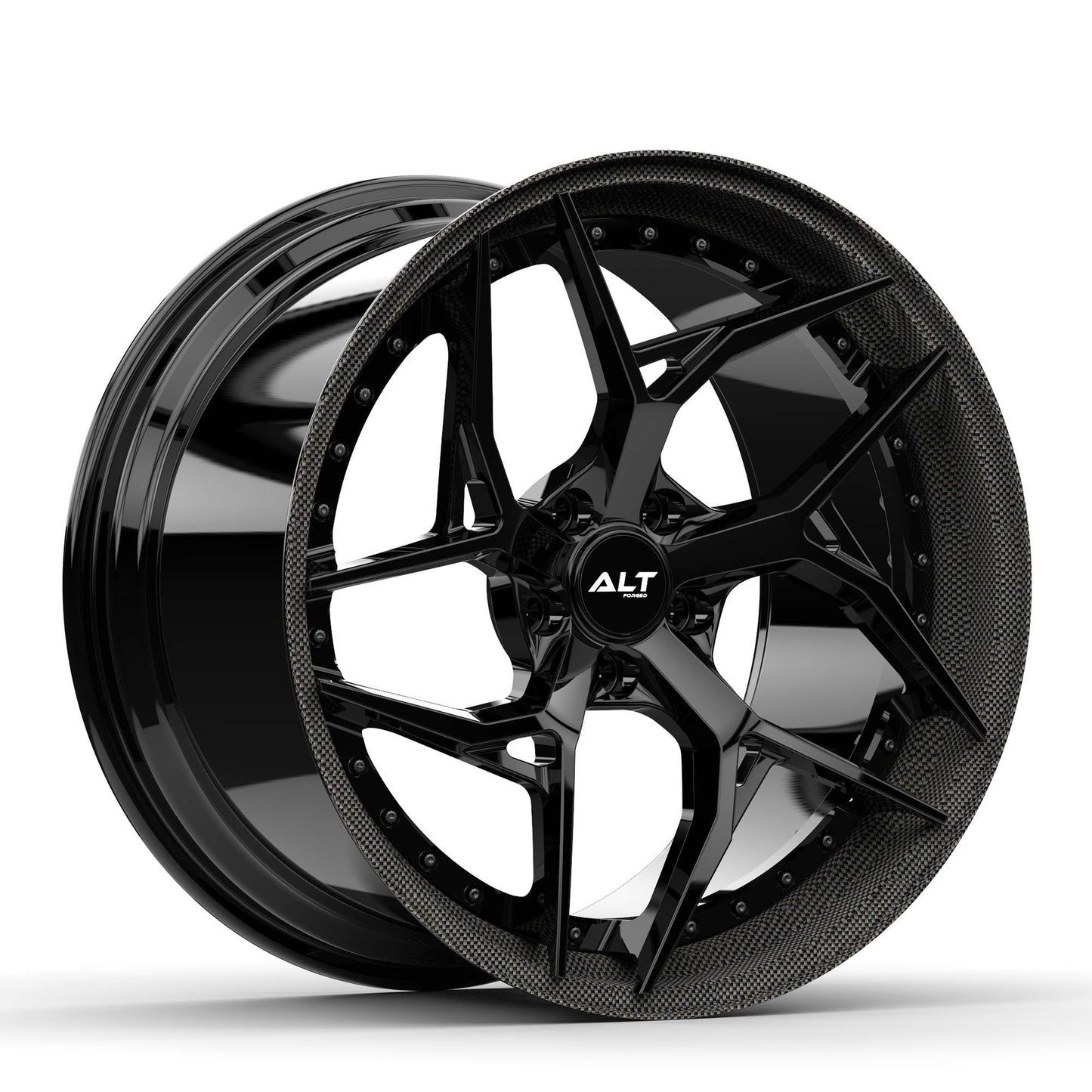ALT DL12 Forged 2 Piece Gloss Black With Carbon Fiber Lip wheels for C7 Corvette Base / Z51