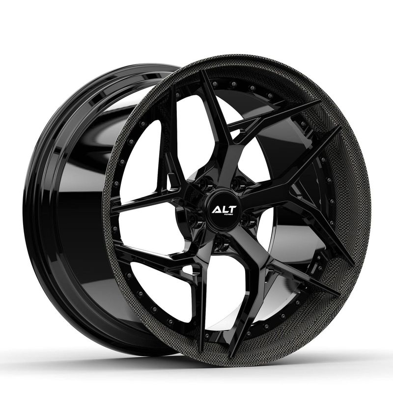 ALT DL12 Forged 2 Piece Gloss Black with Carbon Fiber Lip wheels for C7 Corvette Z06 / Grand Sport