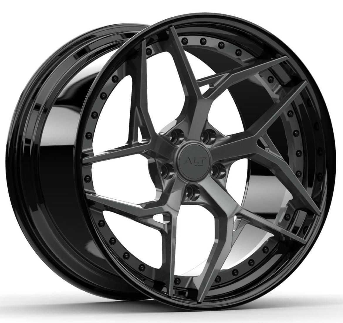 ALT DL12 Forged 2 Piece Gloss Gunmetal with Gloss Black Lip wheels for C7 Corvette Base / Z51